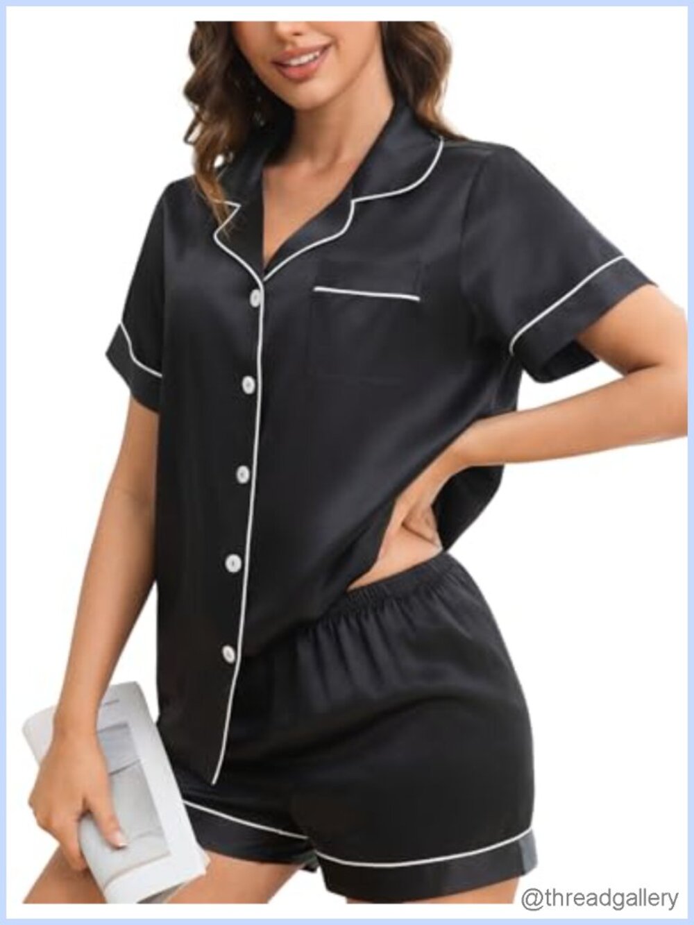 100% Mulberry Silk Pajama Set Short Sleeve Button Down Loungewear